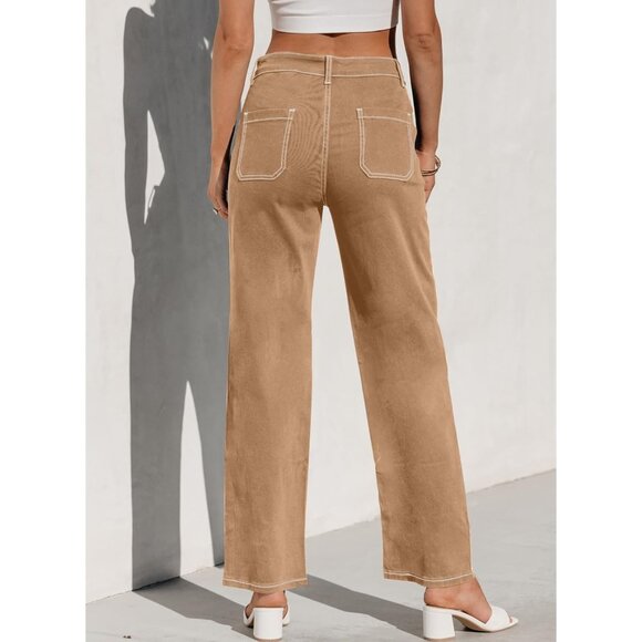 Women's Cargo Jeans Khaki Size 8 Wide Leg Casual Loose Denim Pants - Picture 4 of 9